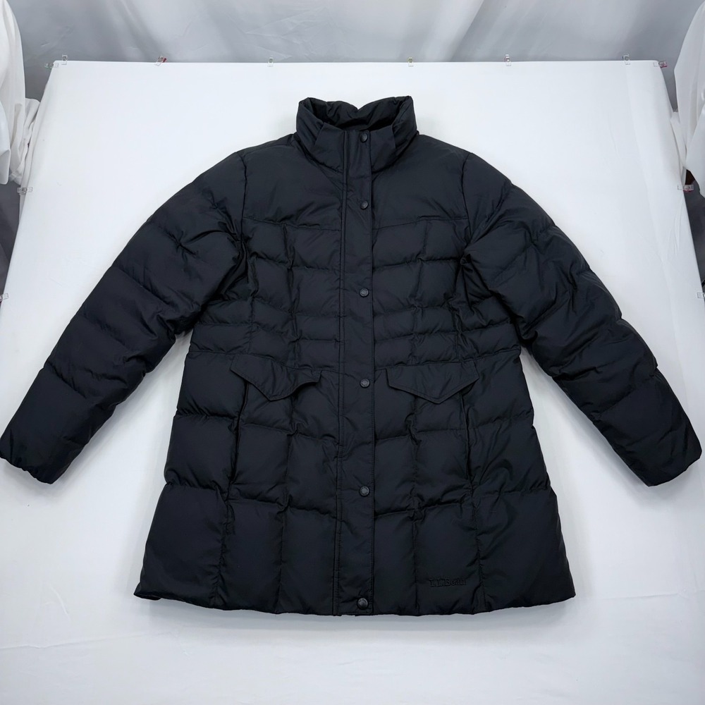 LL Bean DownTek Pertex Parka Down Jacket Womens Large Full Zip Winter Coat Black